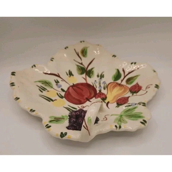 Blue Ridge Handpainted Southern Potteries 10" Leaf Shaped‎ Handled Plate Fruit - Picture 2 of 8